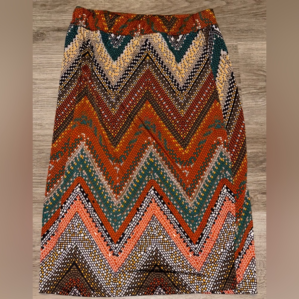Chevron Mosaic Print Maxi Skirt in Rust & Teal